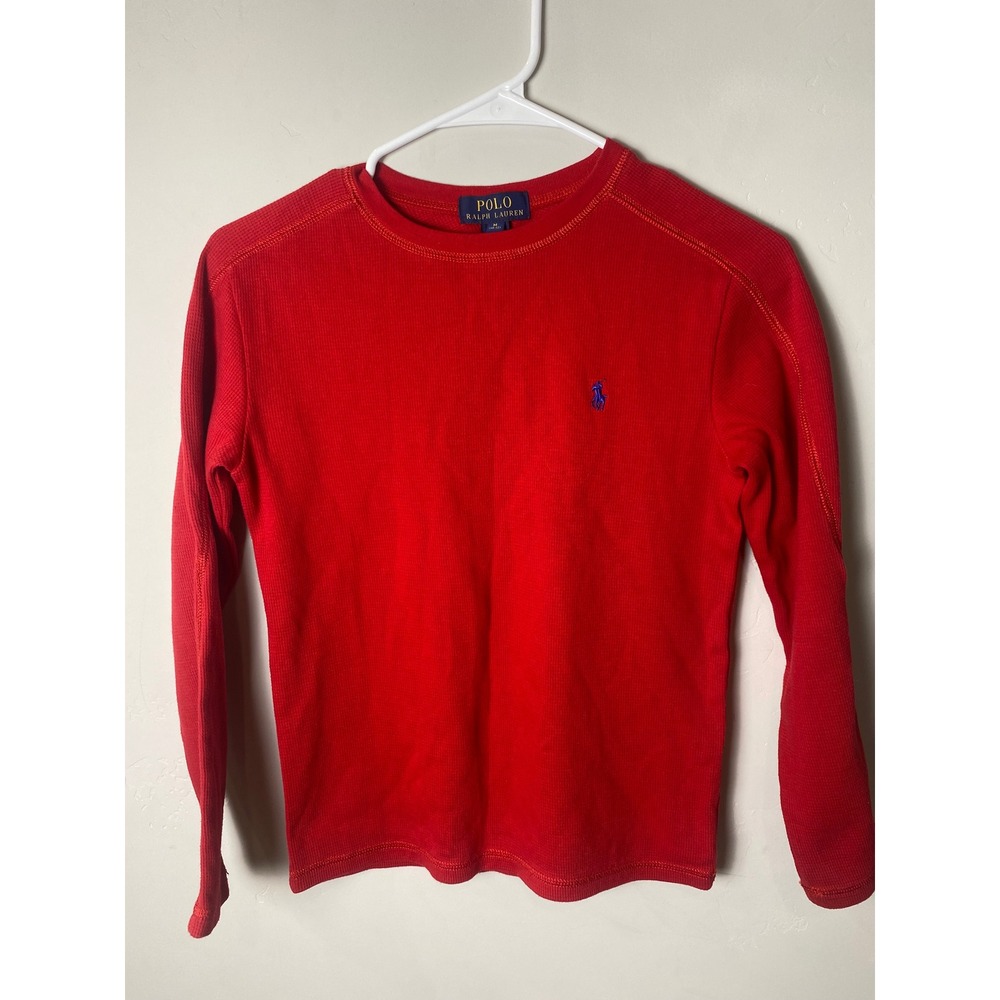 Polo Ralph Lauren Boys Red Waffle Knit Thermal Long Sleeve Shirt Size M 10-12